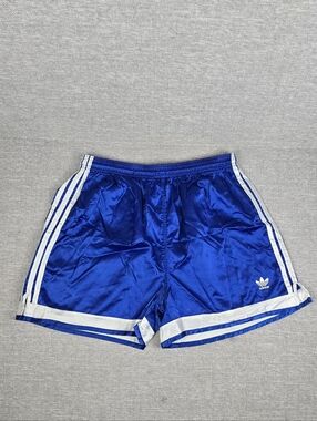 Vtg Adidas Blue Satin Soccer Shorts Blue/White Mens Sz XL
